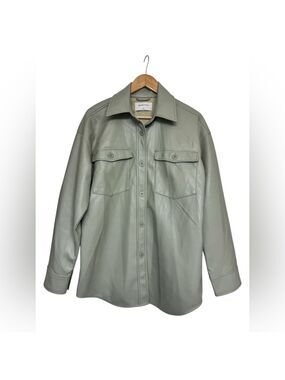 Babaton Faux Leather Shirt Jacket in Sage Green – Size M